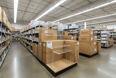acrylic tables boxed up in store